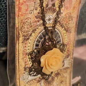 Rose and Bronze Tone Necklace